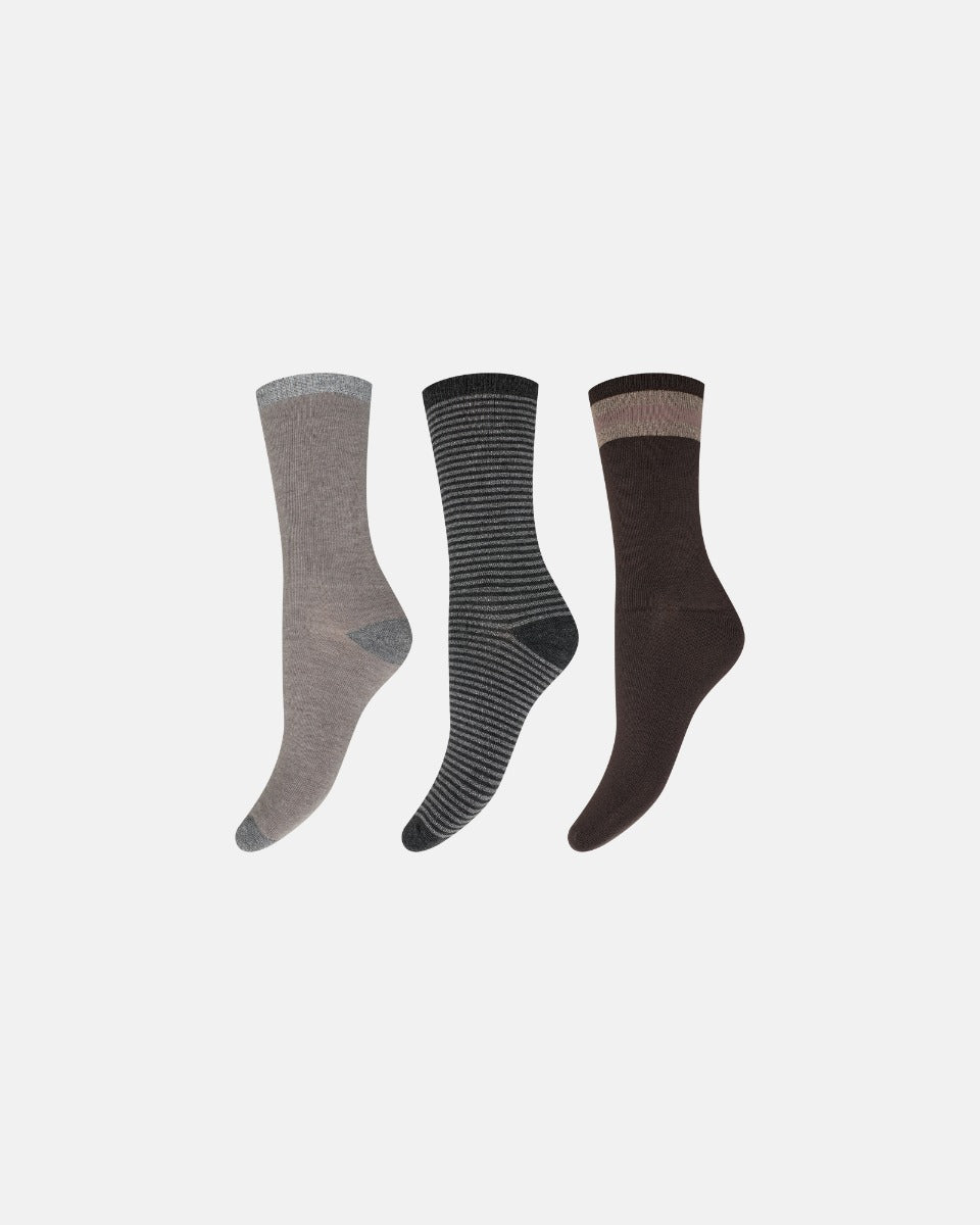 DECOY Ankel Strømper Bambus 3 pack Strib Brun Sort