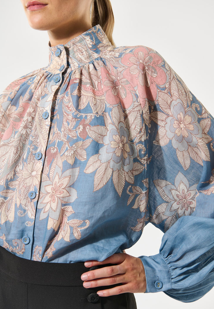 Dea Kudibal NITA NS Bluse w Stand Collar Eiko Blomstret Blå
