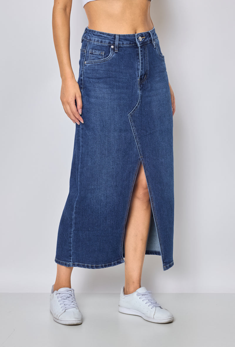 Jewelly Eve Nederdel Lang Denim Blå