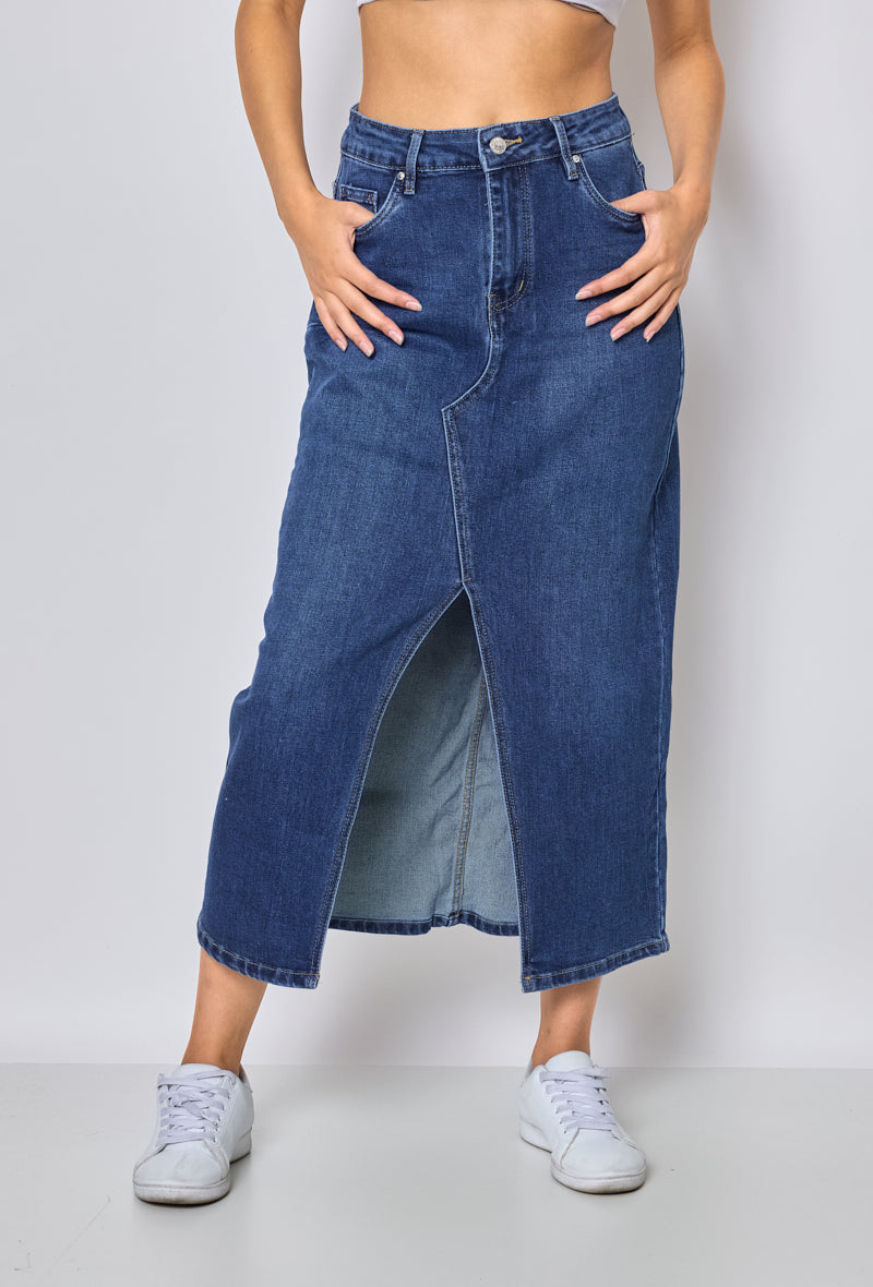 Jewelly Eve Nederdel Lang Denim Blå