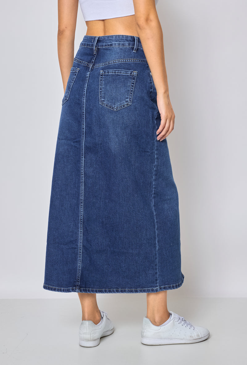Jewelly Eve Nederdel Lang Denim Blå
