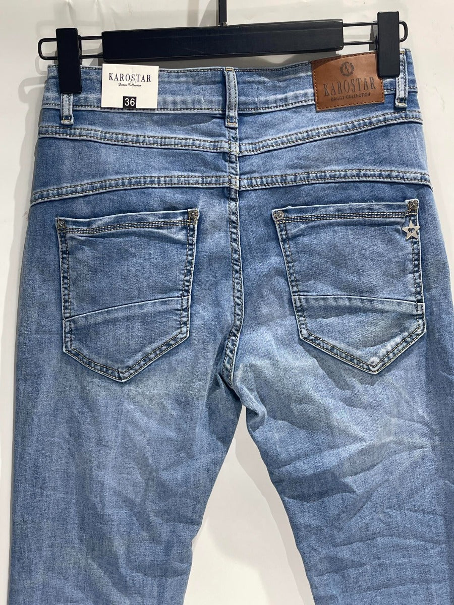 Karostar SUMI Jeans Lynlås Raw Sten Bukseben Blå