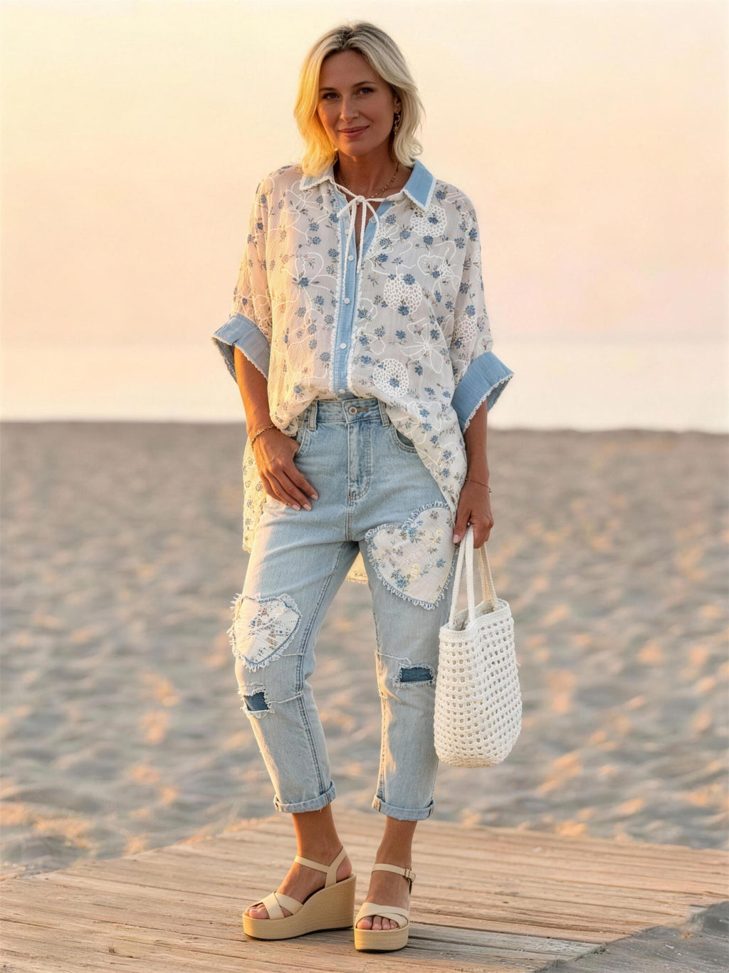 Sexy Woman Jeans Panta Destroy Repair Heart Lys Denim