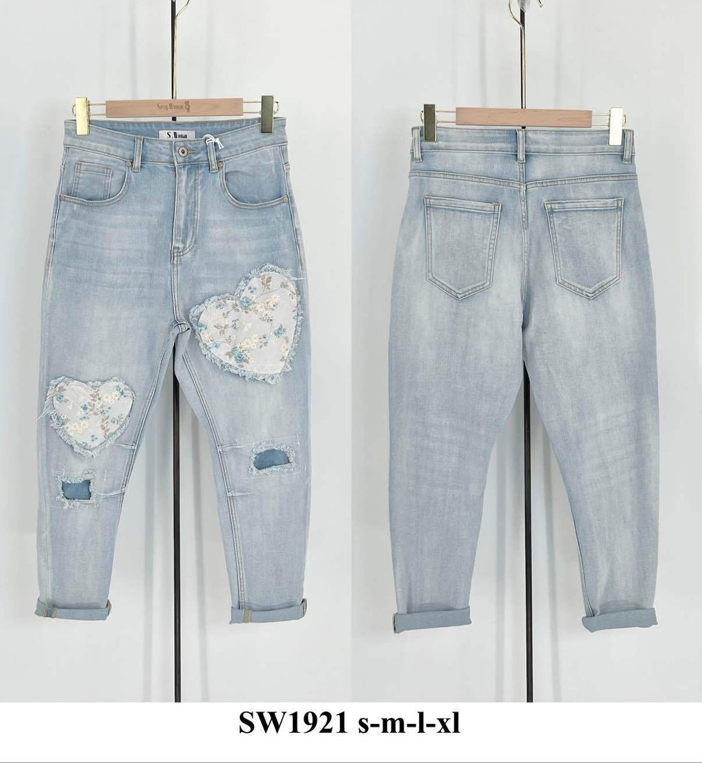 Sexy Woman Jeans Panta Destroy Repair Heart Lys Denim