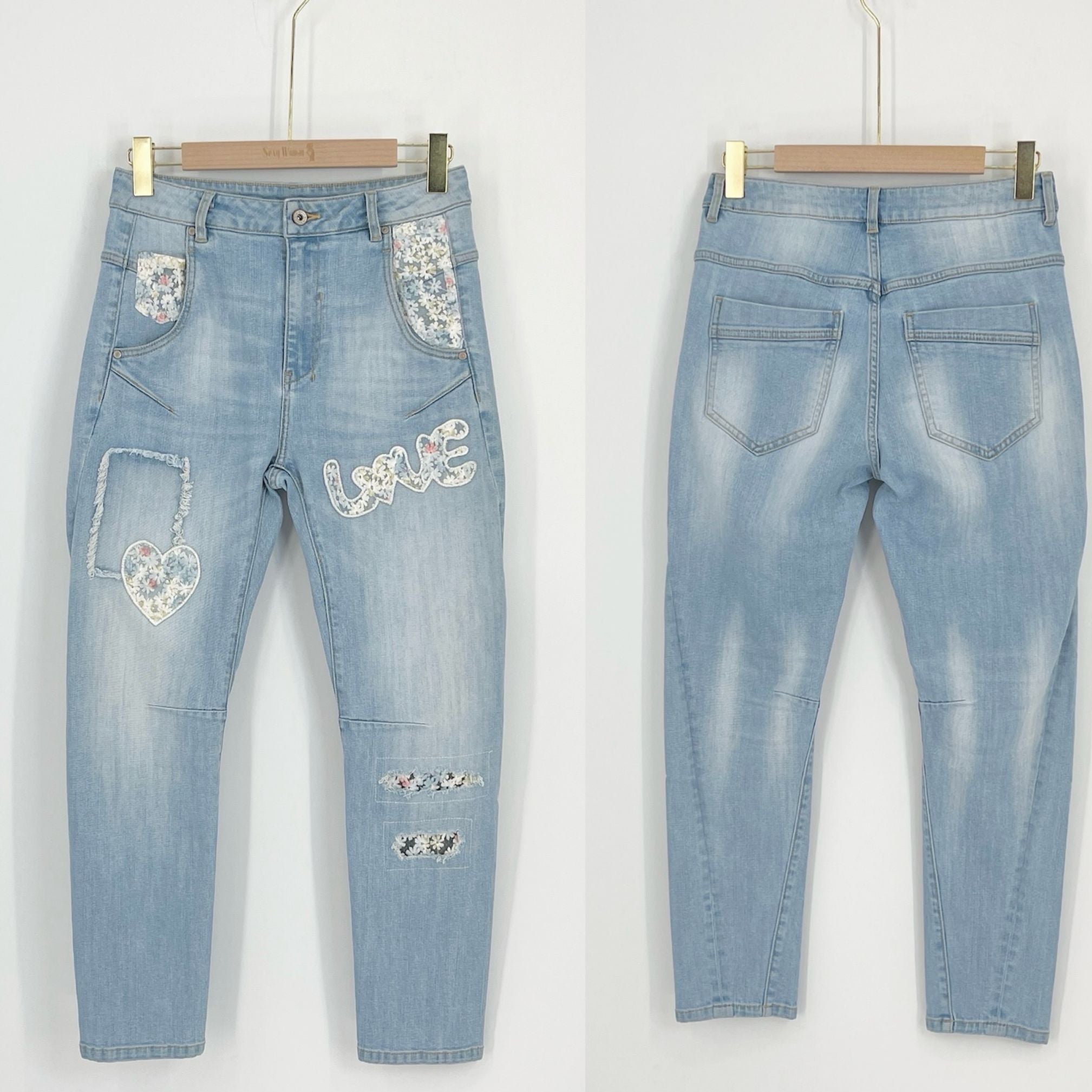 Sexy Woman Jeans LOVE Hjerte Badge Lys Blå