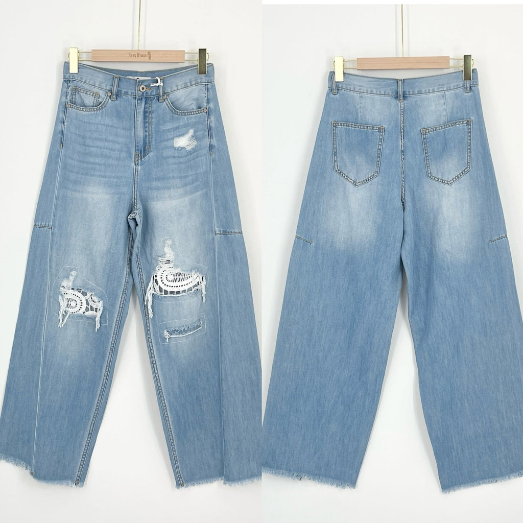 Sexy Woman Jeans Repaire Badge Lys Blå