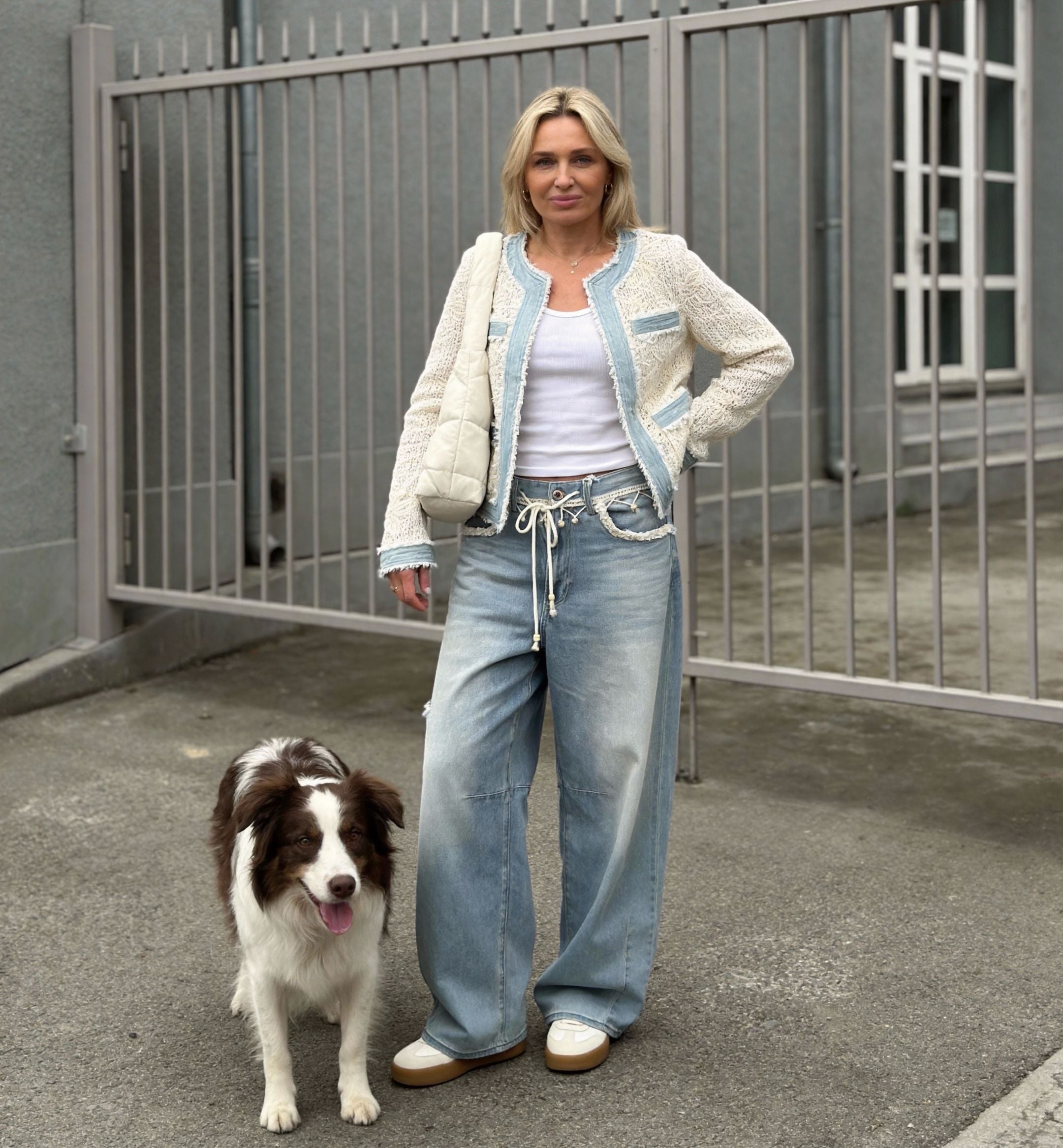 Sexy Woman Jeans Snørre Broderi Lys Blå