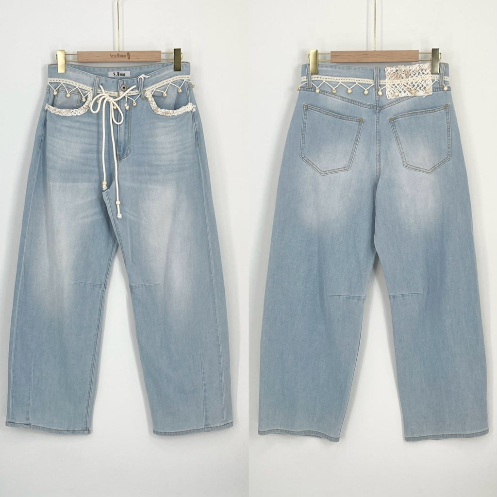 Sexy Woman Jeans Snørre Broderi Lys Blå
