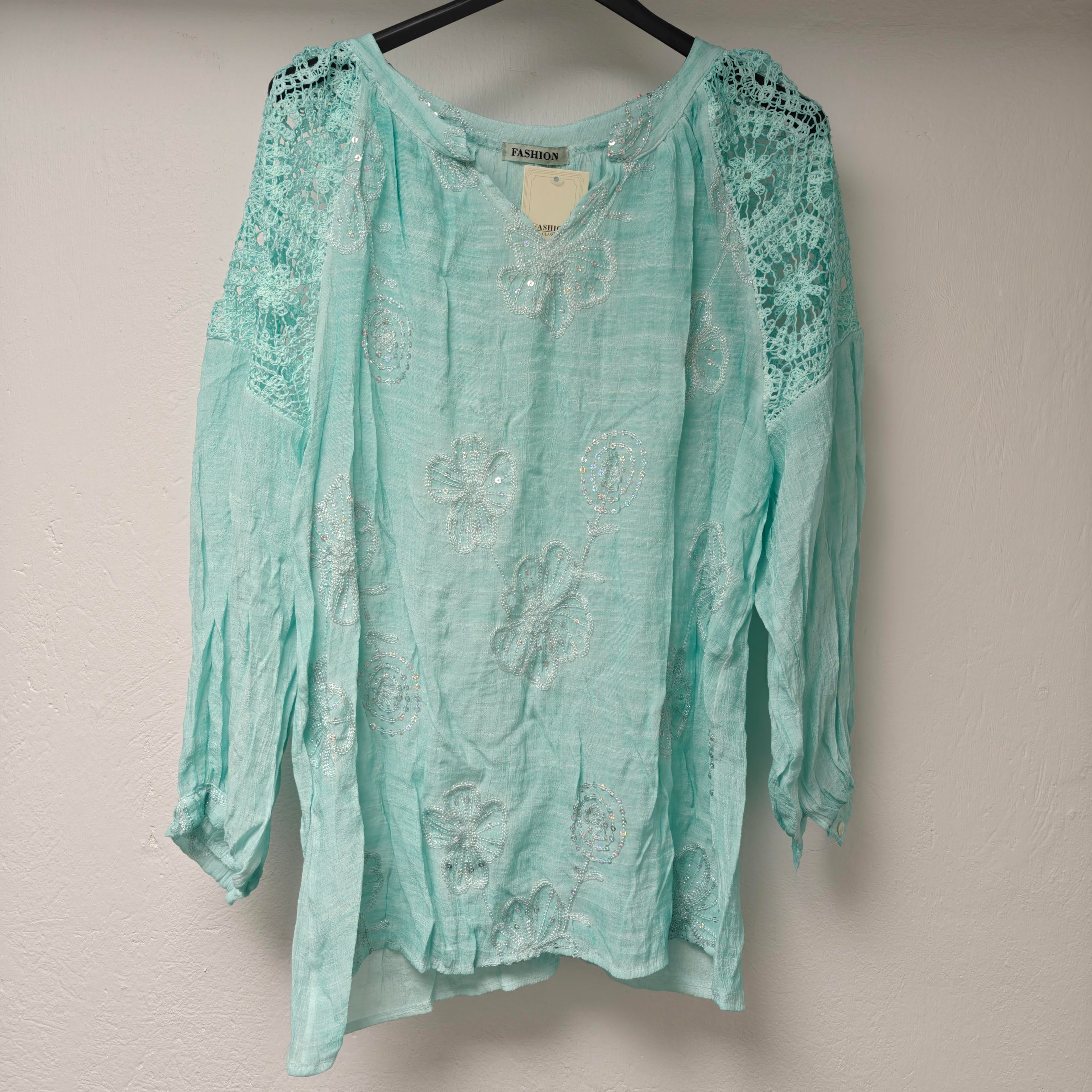 Löwenstein BELLI Bluse Broderi Grøn  Onesize