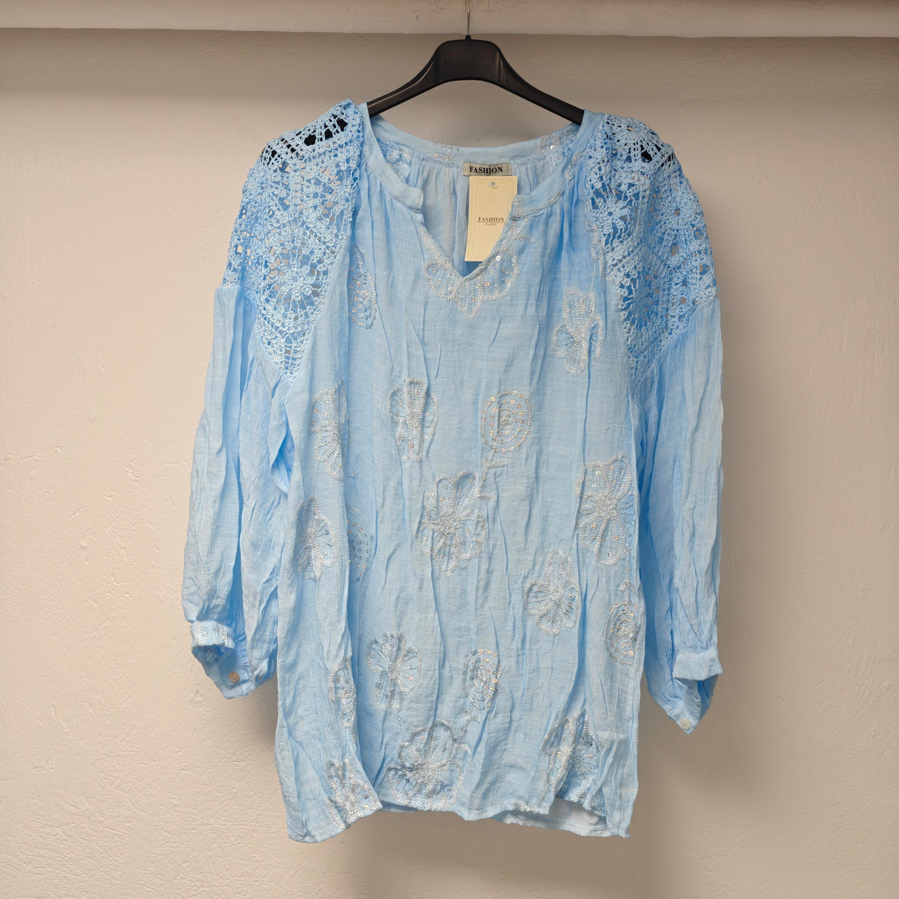 Löwenstein BELLI Bluse Broderi Sky Blå  Onesize