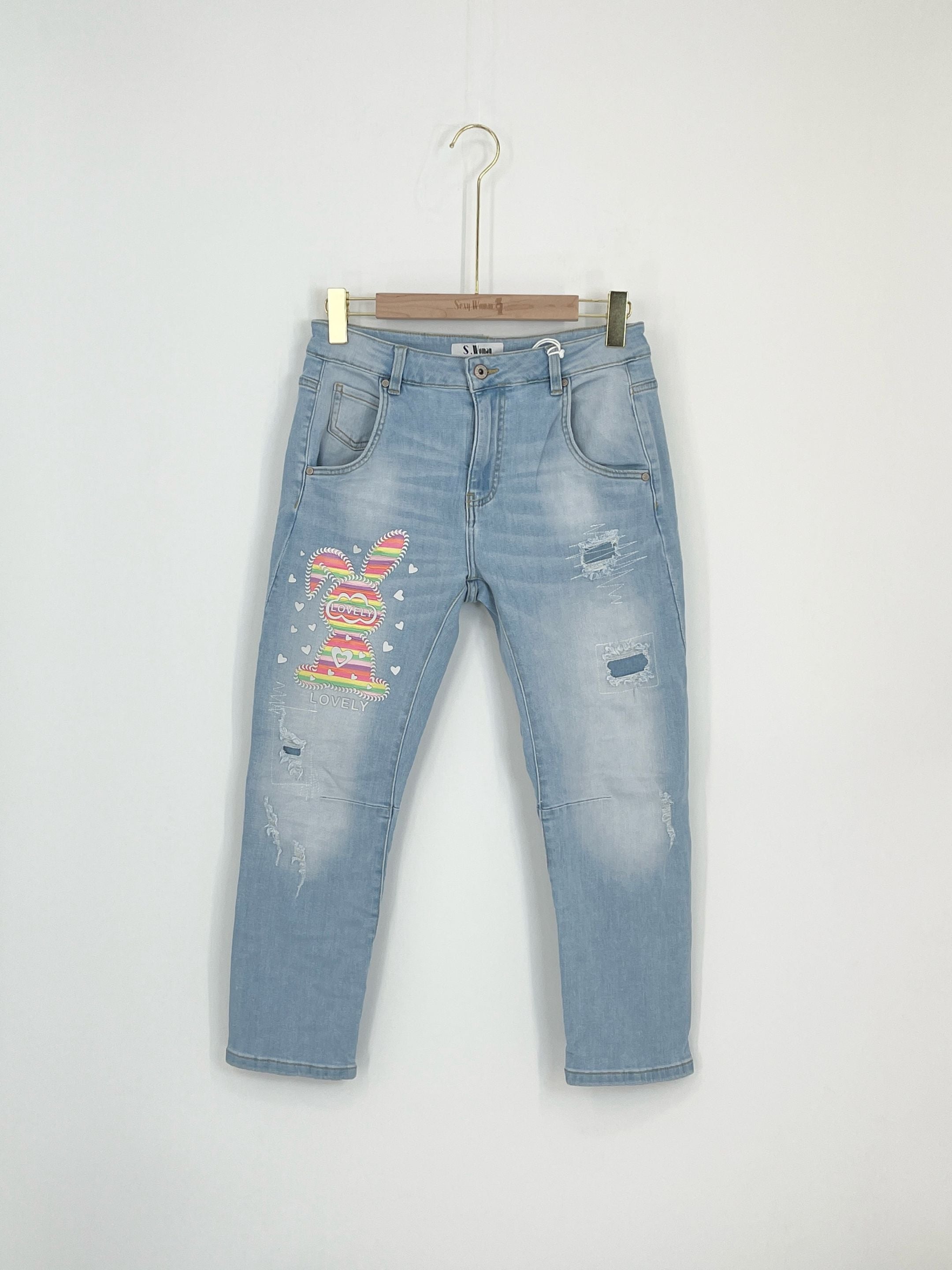 Sexy Woman Jeans Rabbit Washed Blå