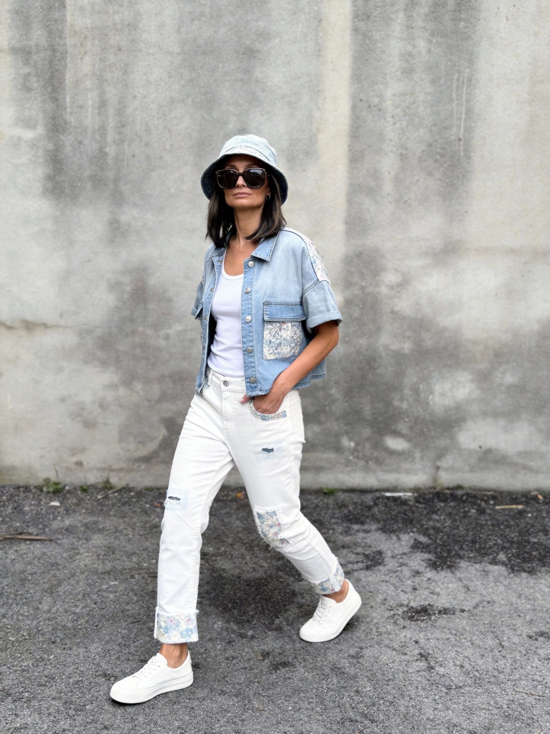 Sexy Woman Jeans Broderi Hvid