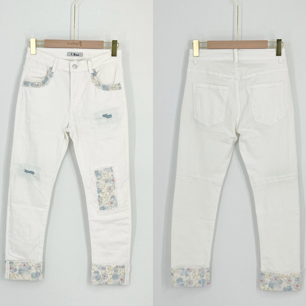 Sexy Woman Jeans Broderi Hvid