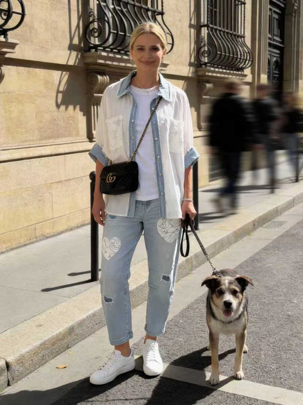 Sexy Woman Jeans Heart Badge Blå