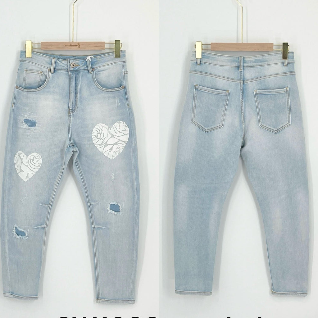 Sexy Woman Jeans Heart Badge Blå