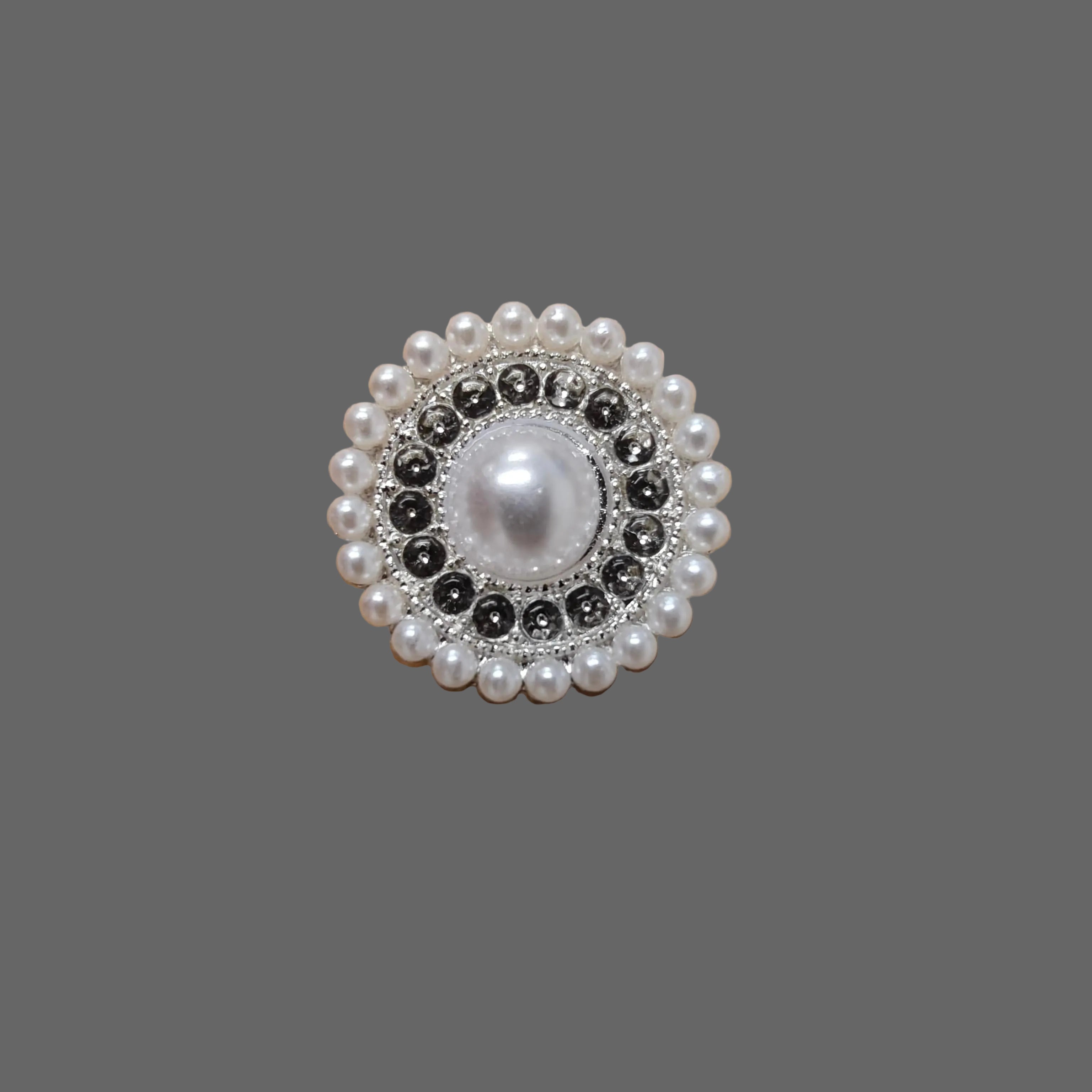 Löwenstein Button Covers Sten Perle Round Sølv