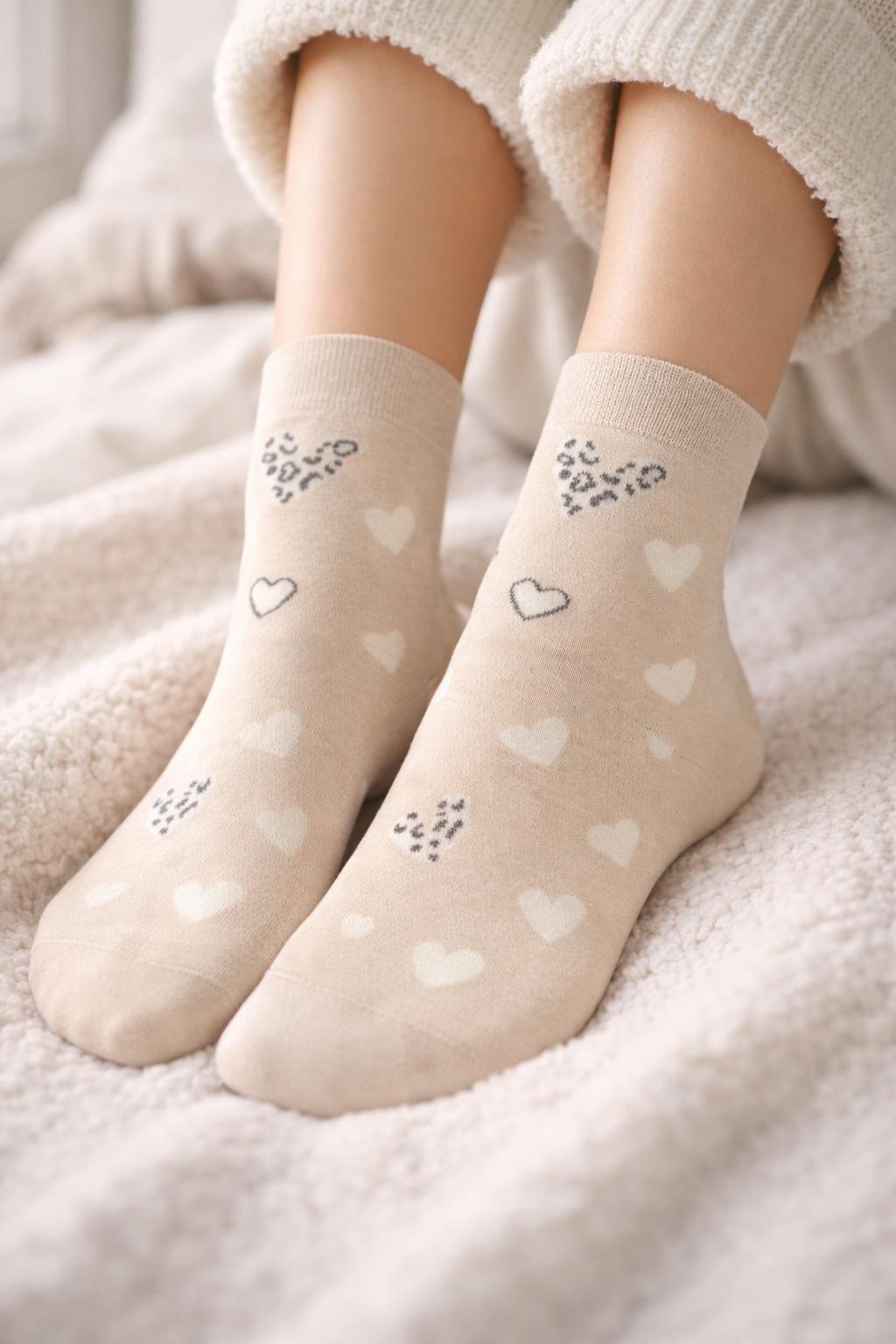 Löwenstein Strømper Beige Hvide Hjerter Onesize