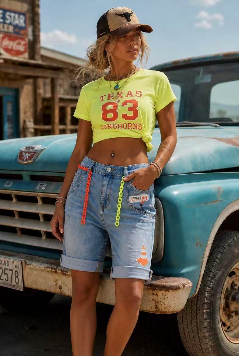 Sexy Woman Donna Cone Shorts Denim Blå