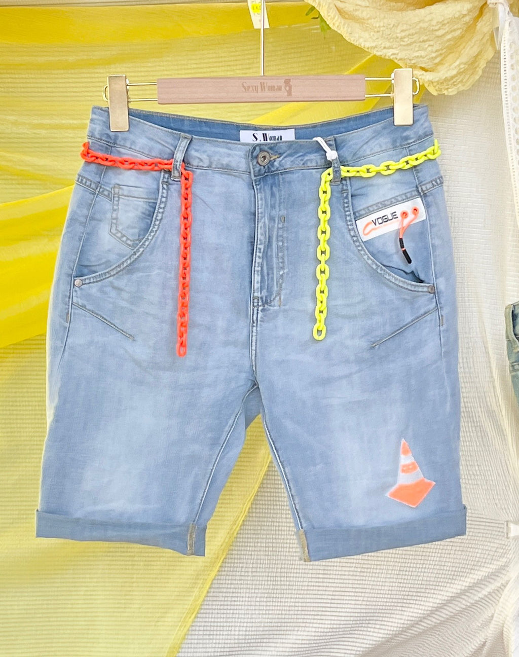 Sexy Woman Donna Cone Shorts Denim Blå