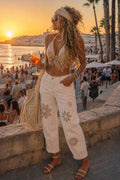 Sexy Woman Donna Jeans Blomster Hvid