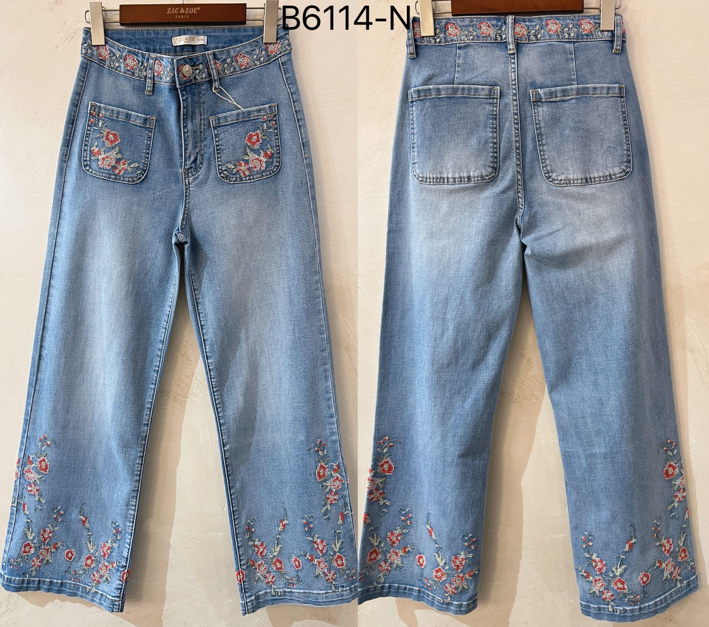 Zac & Zoe Jeans Blomster Broderi Lomme Denim Blå