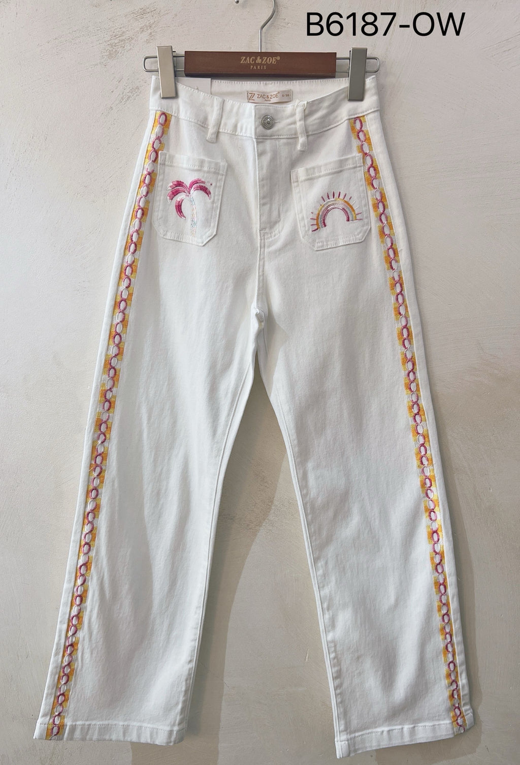Zac & Zoe Jeans Palme Broderi Ecru Hvid