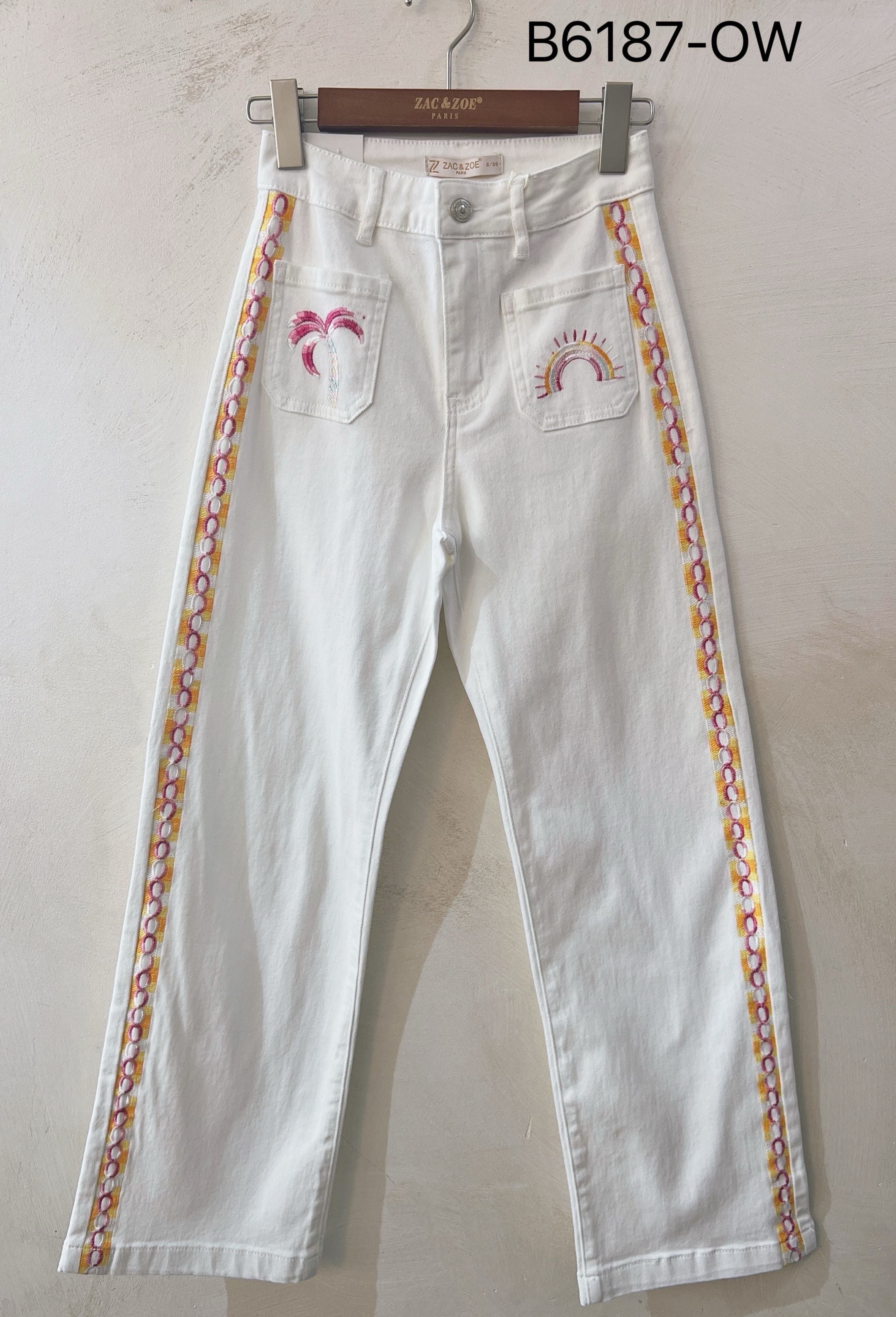 Zac & Zoe Jeans Palme Broderi Ecru Hvid
