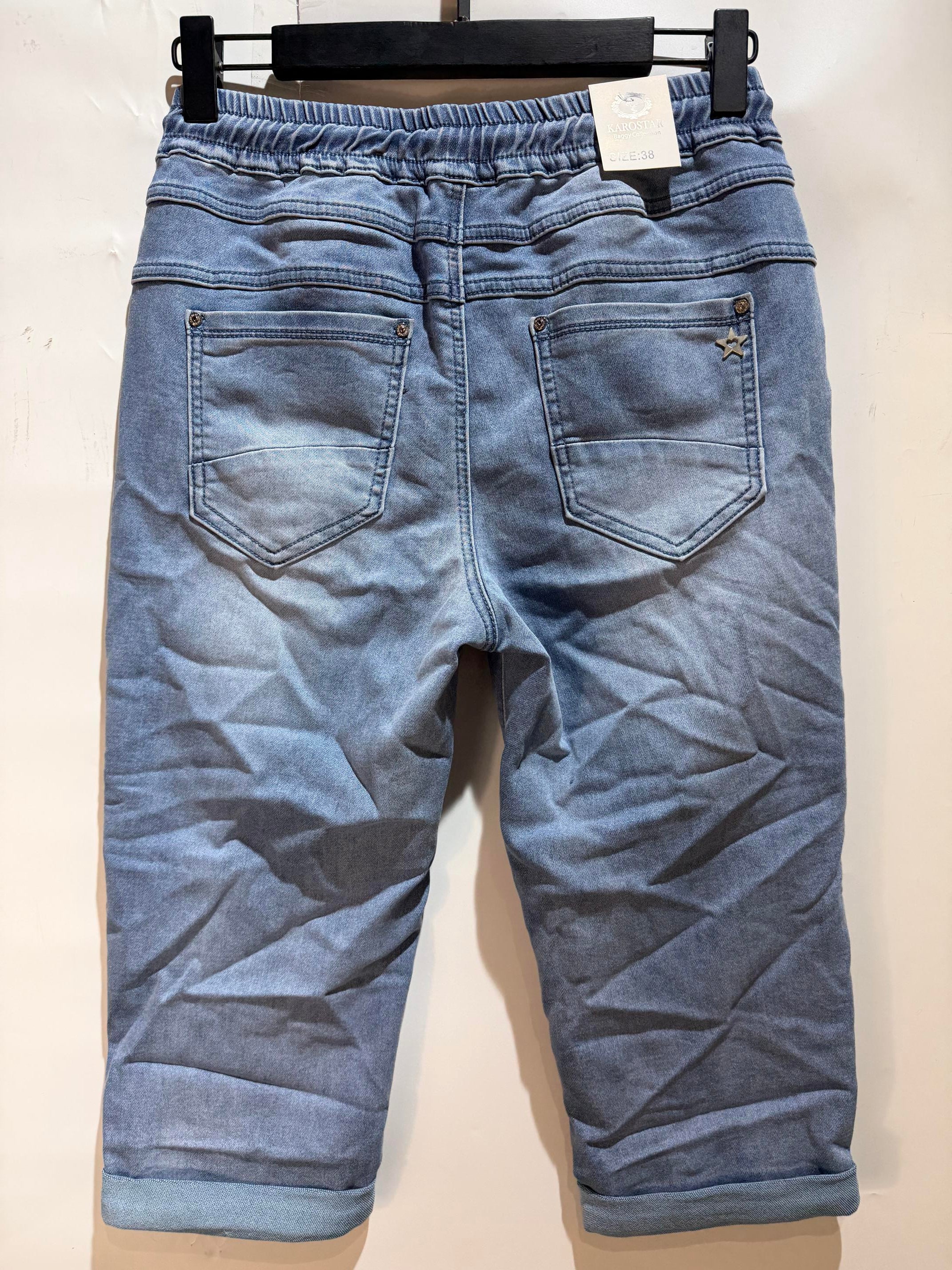 Karostar SUM Capri Elastik Snørre Denim Blå
