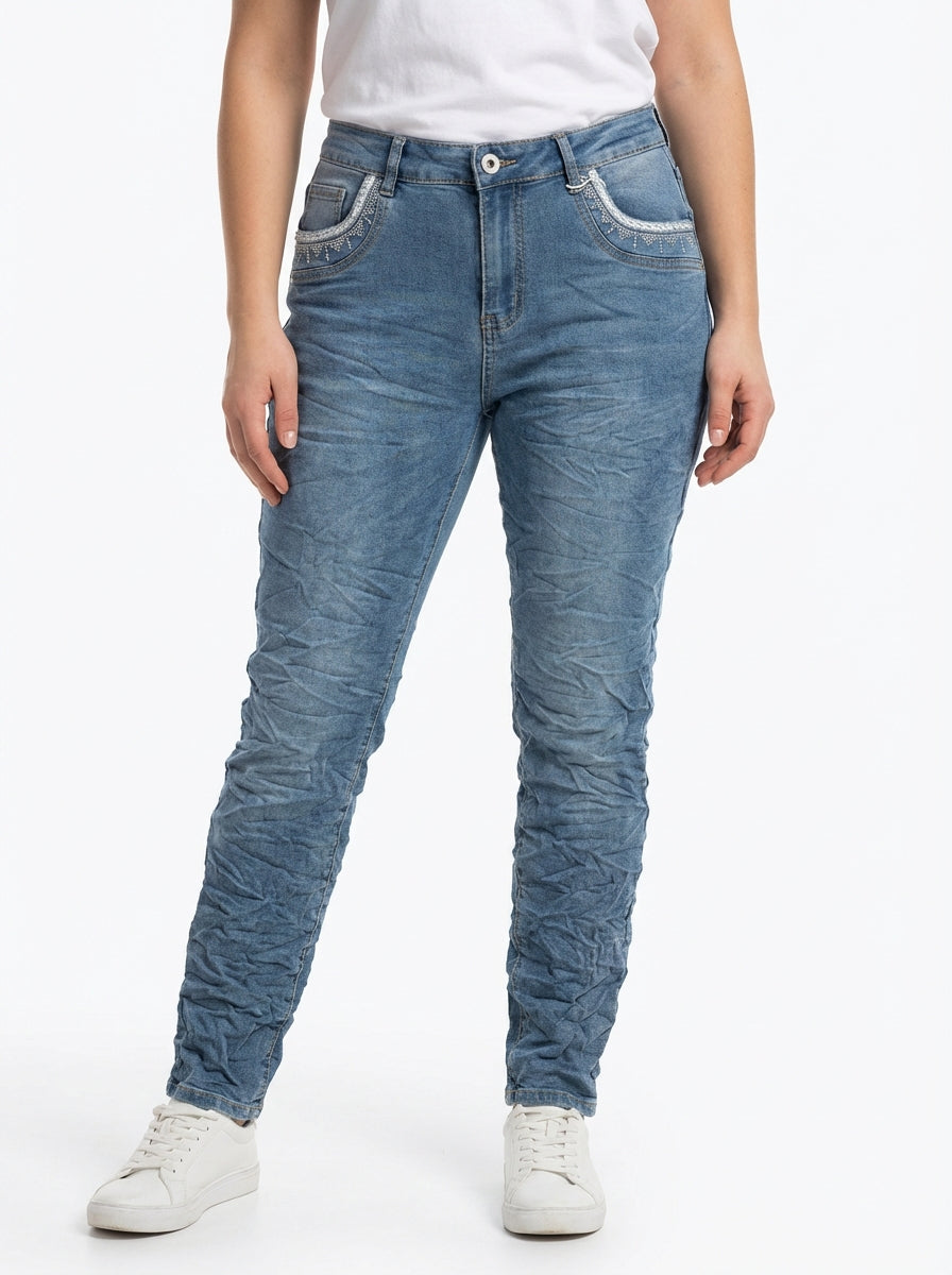 Karostar SUM Jeans Lomme Broderi Denim Blå