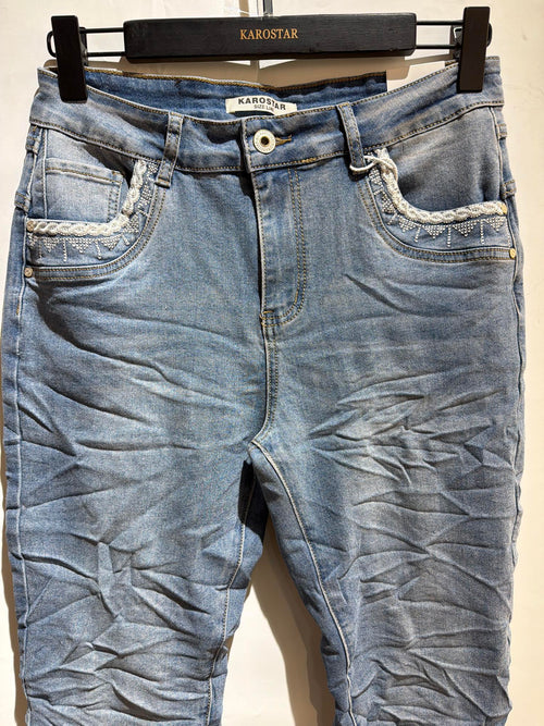 Karostar SUM Jeans Lomme Broderi Denim Blå