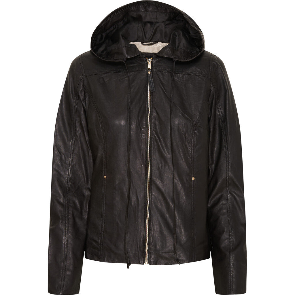 BTF Soft Biker Jakke m Hood Sort m Guld acc