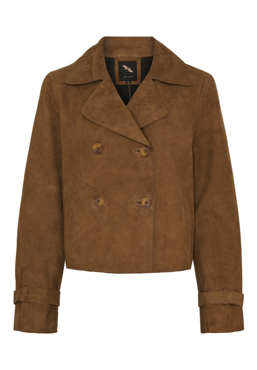 BTF CPH Suede Trenchcoat Kort Caramel
