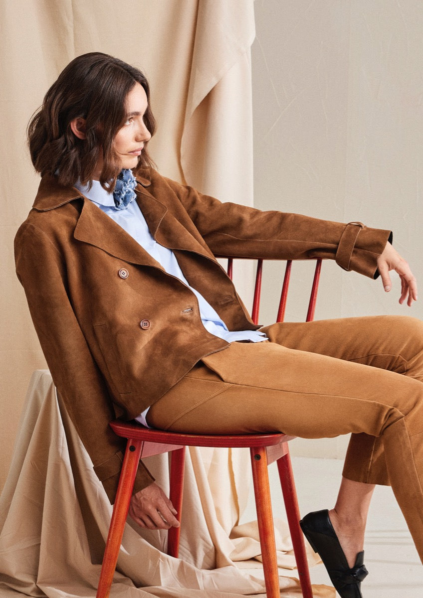 BTF CPH Suede Trenchcoat Kort Caramel