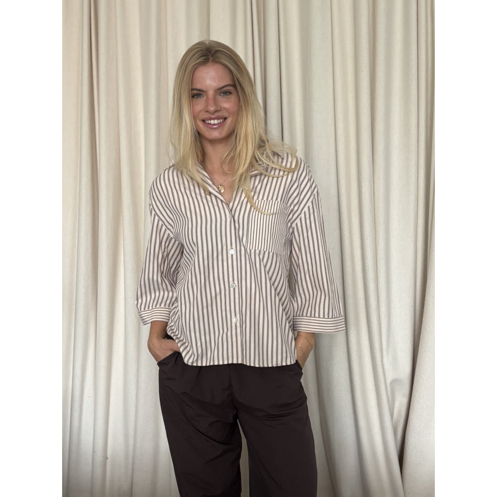 Continue CPH Mili Stripe Skjorte Stribet Brun