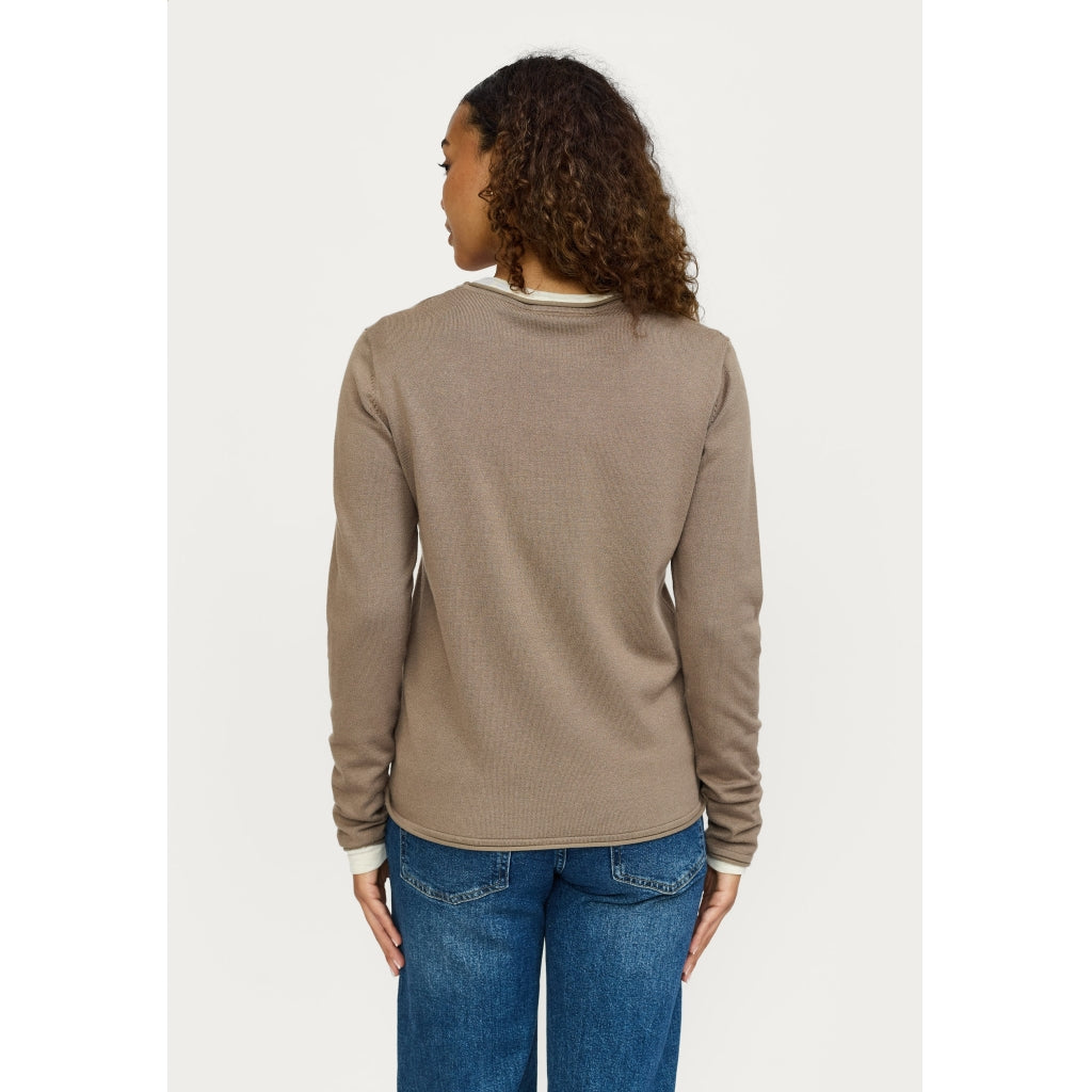 Soft Rebels Marla Strik O-Neck Roll Edge Greige Grå