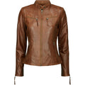 BTF CPH Lammeskinds Biker Jakke, Dark Cognac
