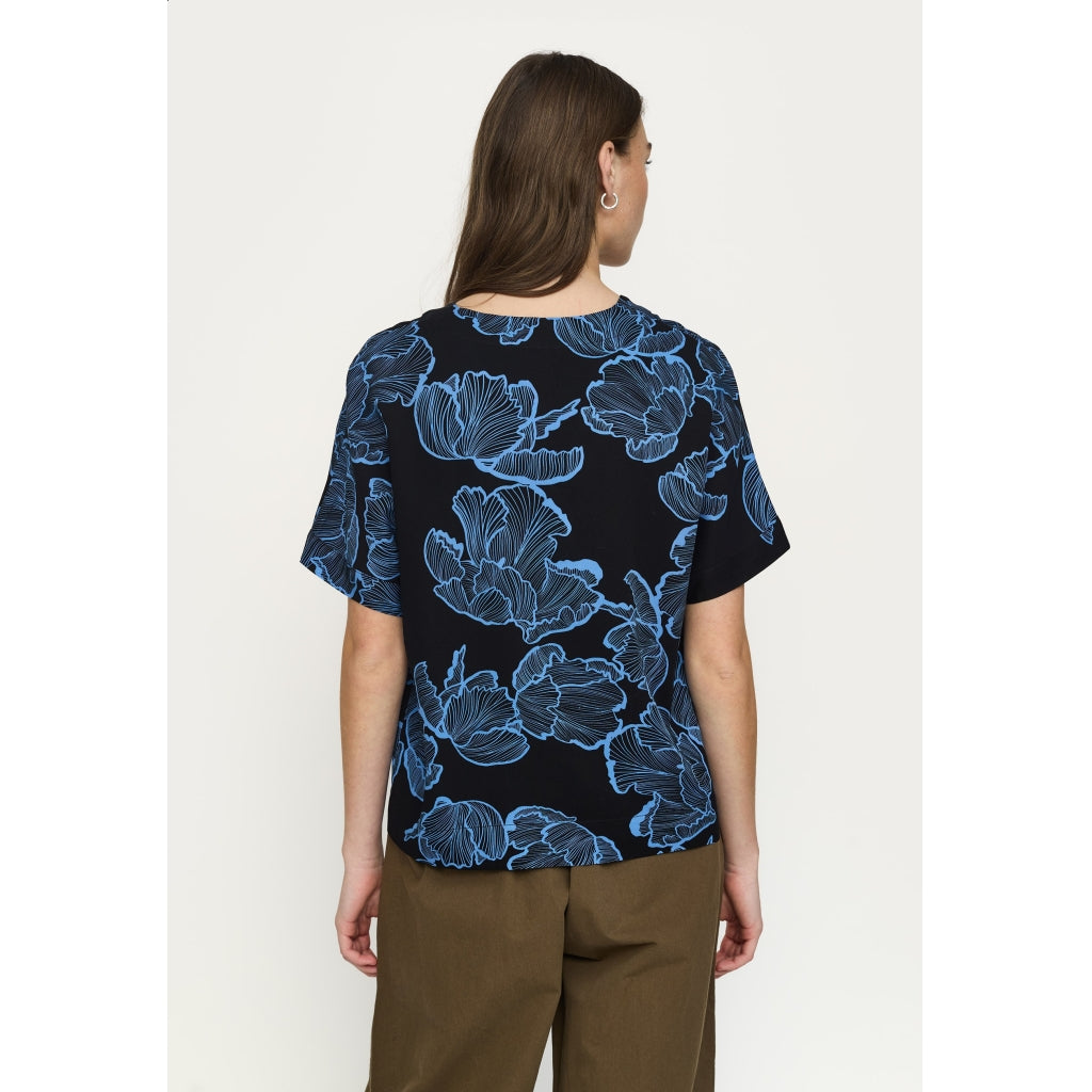 Soft Rebels Hanni Bluse Kortærmet Blomster Frill Sort