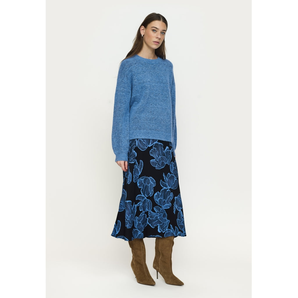 Soft Rebels Hanni Midi Nederdel Blomster Frill Sort