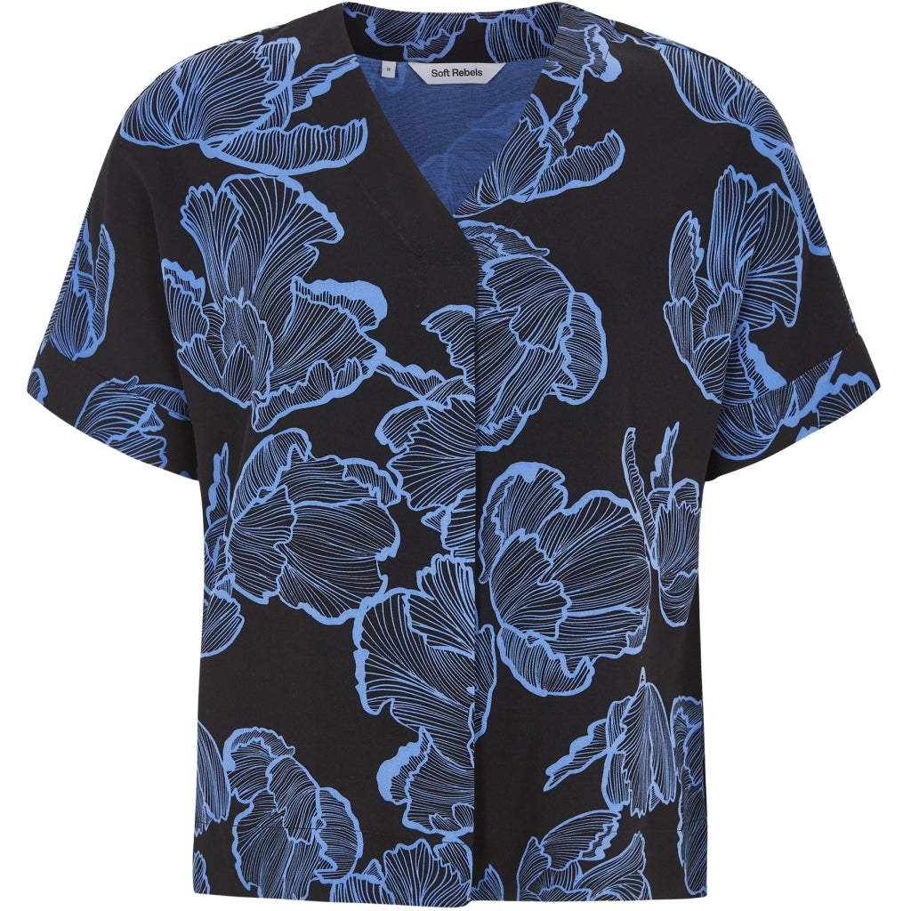 Soft Rebels Hanni Bluse Kortærmet Blomster Frill Sort