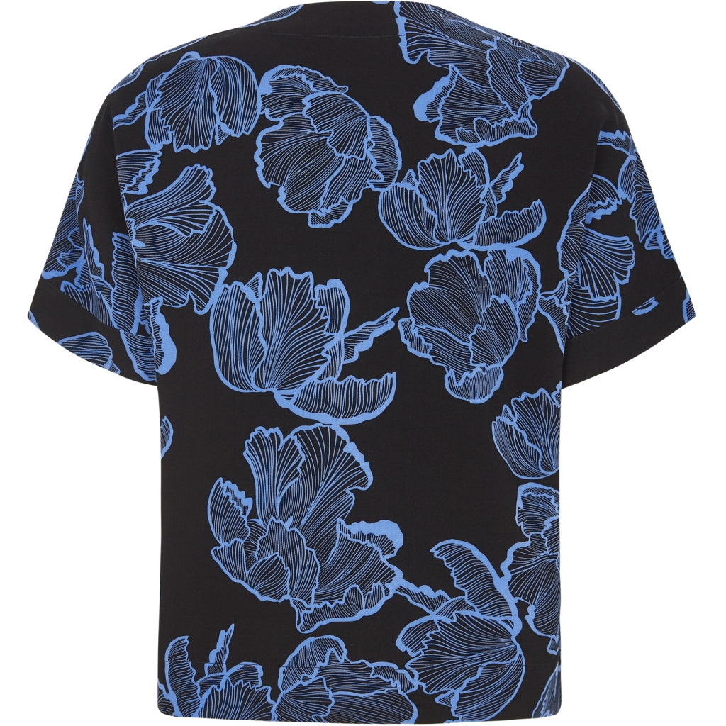 Soft Rebels Hanni Bluse Kortærmet Blomster Frill Sort