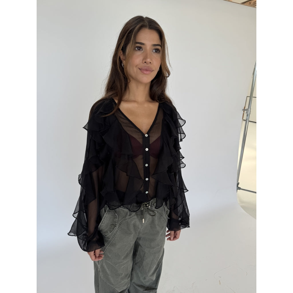 Continue CPH Lissa Flounce Bluse Sort