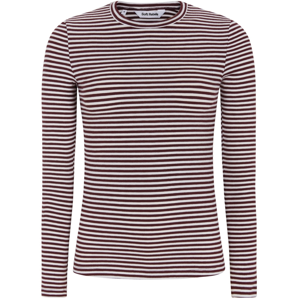 Soft Rebels Fenja Top Stribet O-Neck Vinyard Wine Rød