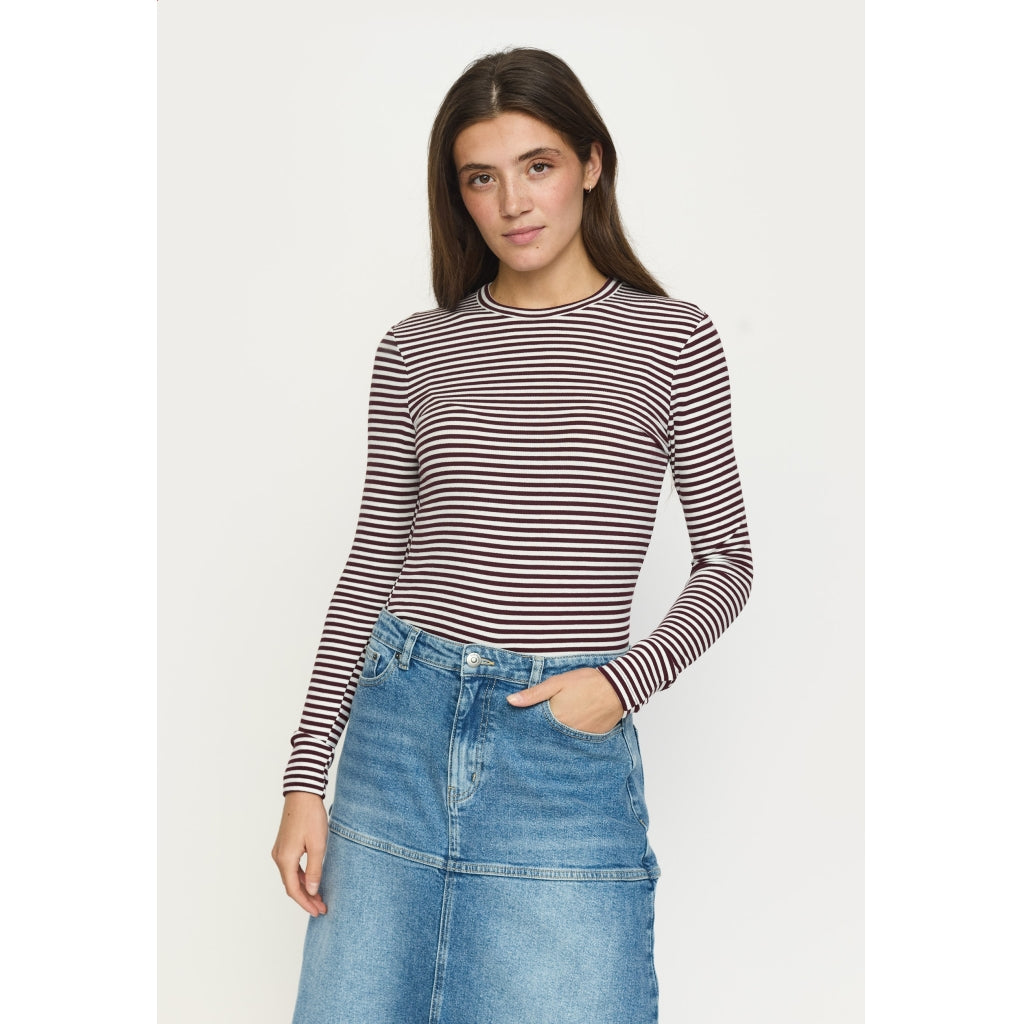 Soft Rebels Fenja Top Stribet O-Neck Vinyard Wine Rød