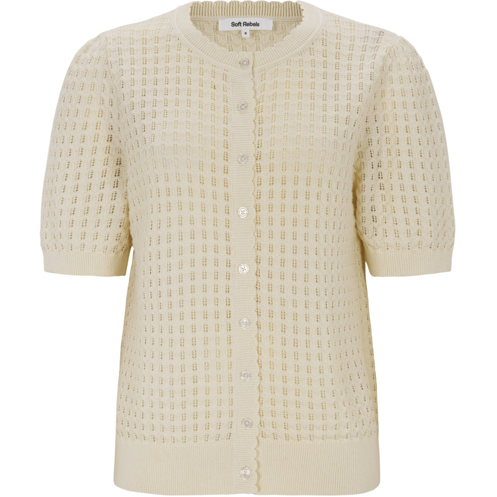 Soft Rebels Alarice Strik Cardigan Kortærmet Artic Wolf Creme