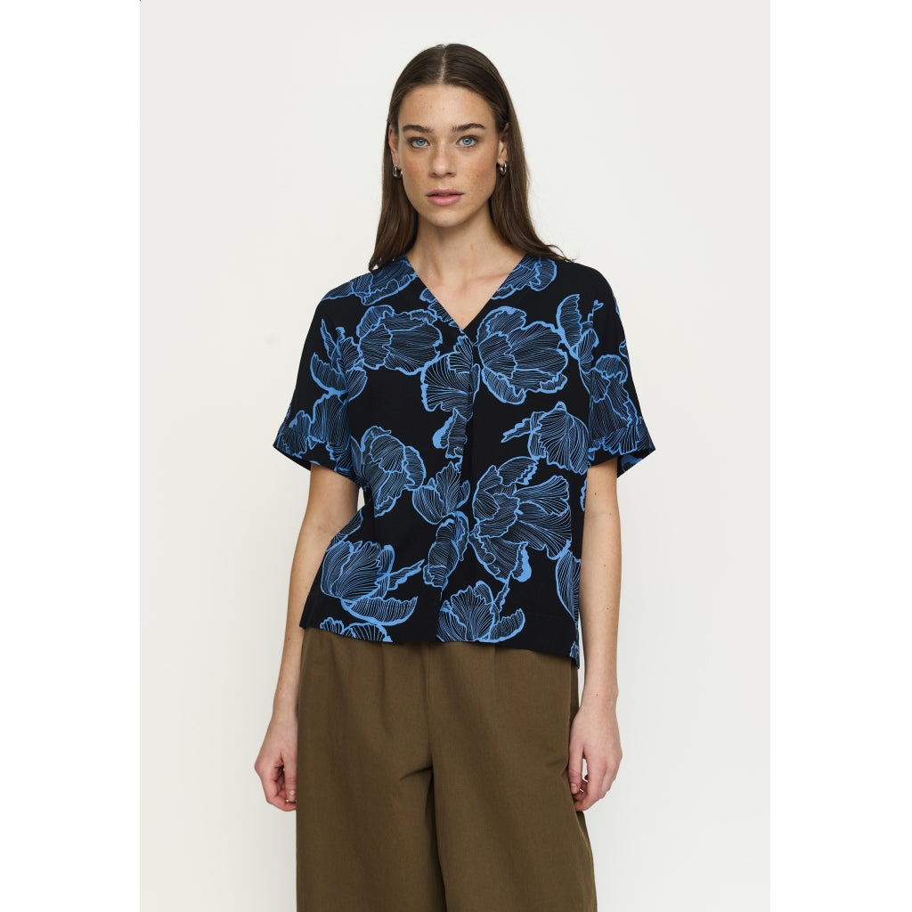 Soft Rebels Hanni Bluse Kortærmet Blomster Frill Sort