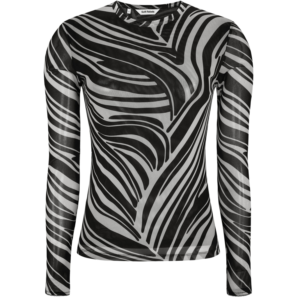 Soft Rebels Maryam Top Langærmet Zebra Print Sort