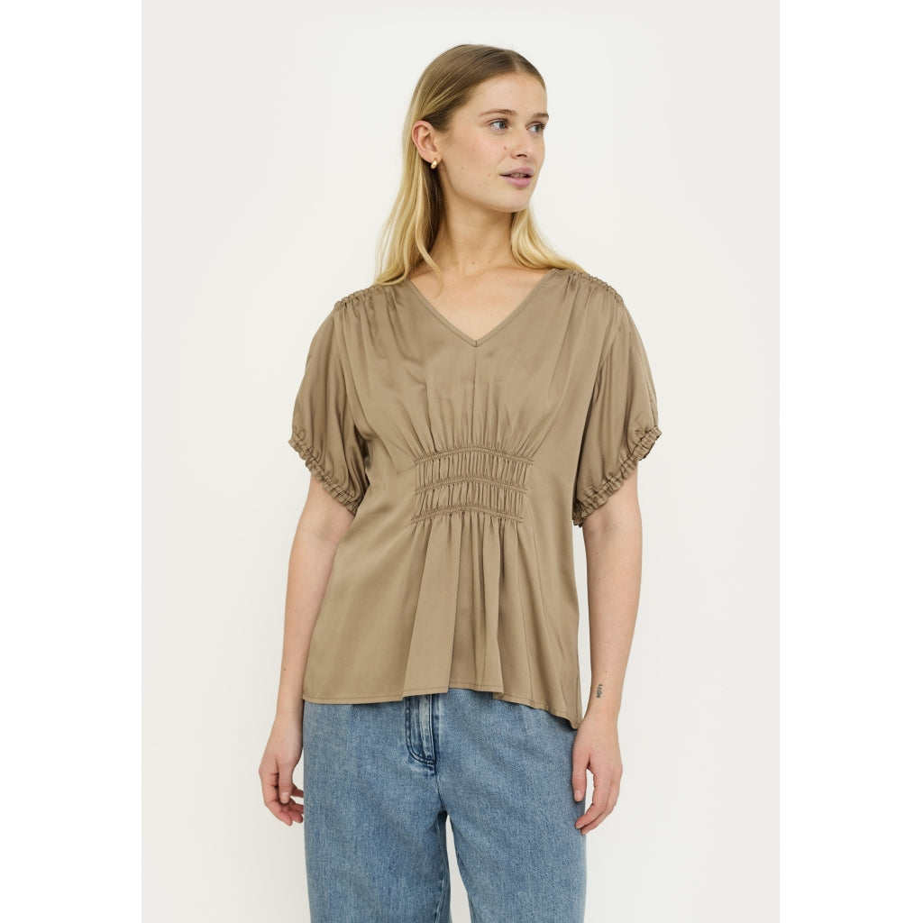 Soft Rebels Jedda Bluse Kortærmet Greige Brun