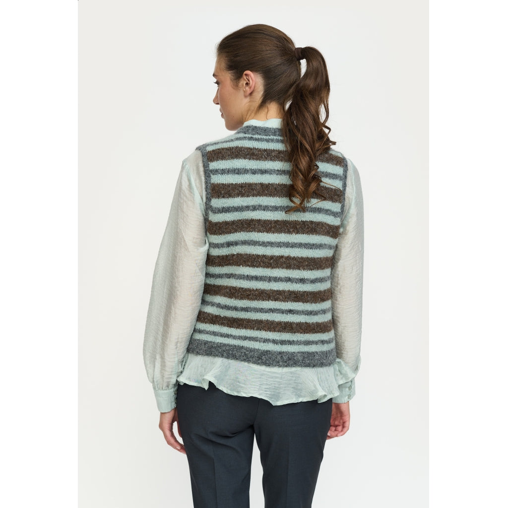 Soft Rebels Camilla Strik Vest Stribet Puritan Brun Turkis