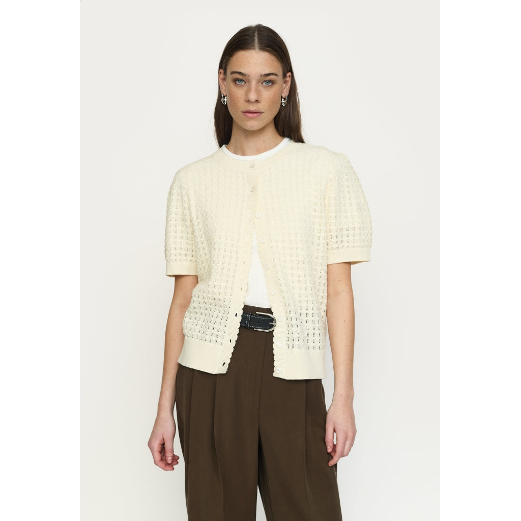 Soft Rebels Alarice Strik Cardigan Kortærmet Artic Wolf Creme