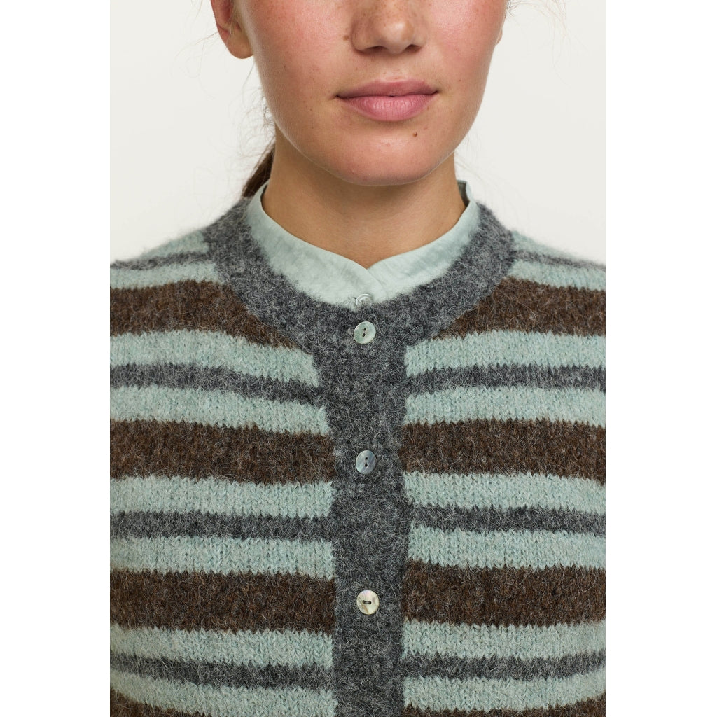 Soft Rebels Camilla Strik Vest Stribet Puritan Brun Turkis